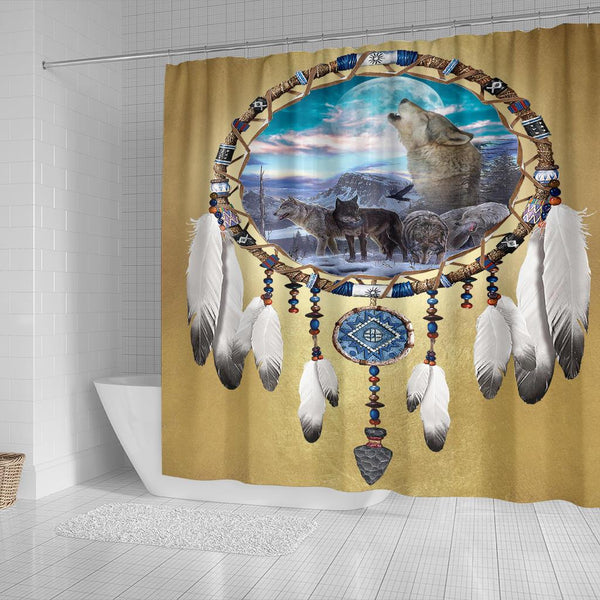 Wolf Dreamcatcher Native American Shower Curtain - Image 3
