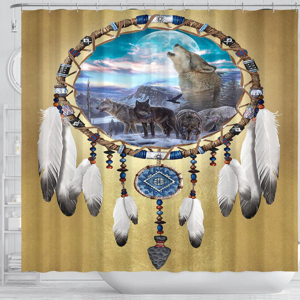 Wolf Dreamcatcher Native American Shower Curtain - Image 4