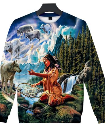 Wolf, Dreamcatcher & Native Women Sweatshirt