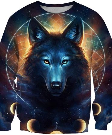 Wolf Moon Galaxy Native American 3D Sweatshirt