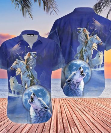 Wolf Native American Aloha Hawaiian Shirt For Men