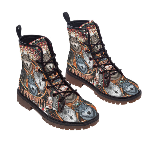 Wolf Pattern Leather Martin Short Boots Men Women