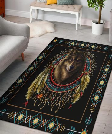 Wolf Warrior Dreamcatcher Native American Area Rug no link