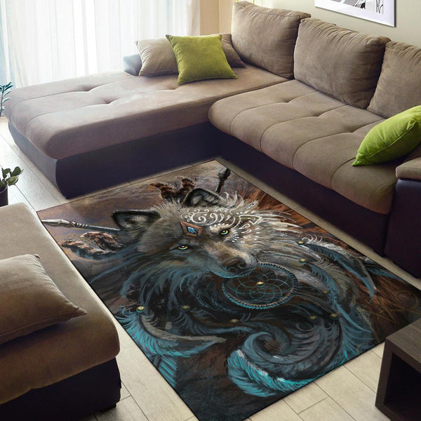 Wolf Warrior Native American Area Rug - Image 3