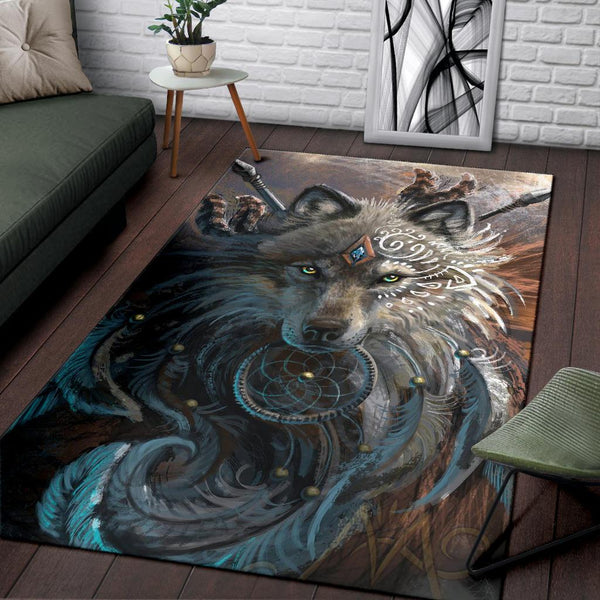 Wolf Warrior Native American Area Rug - Image 4