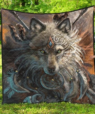 Wolf Warrior Native American Premium Quilt