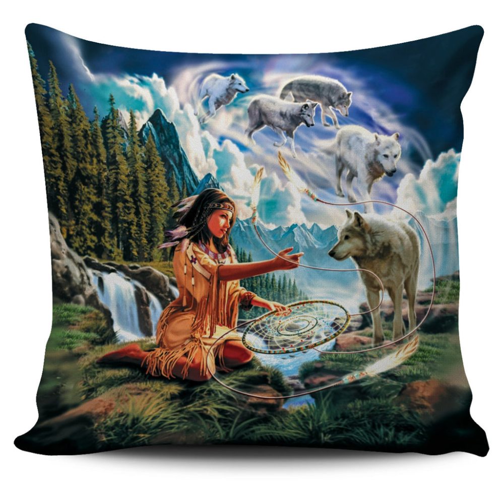 Wolves & Native Women Native American Pillow Covers