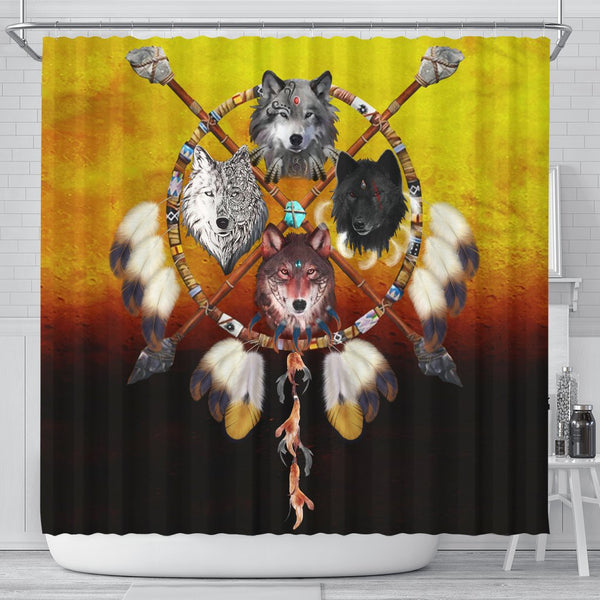 Wolves Warrior Native American Design Shower Curtain - Image 2