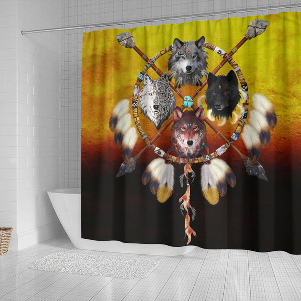 Wolves Warrior Native American Design Shower Curtain - Image 3