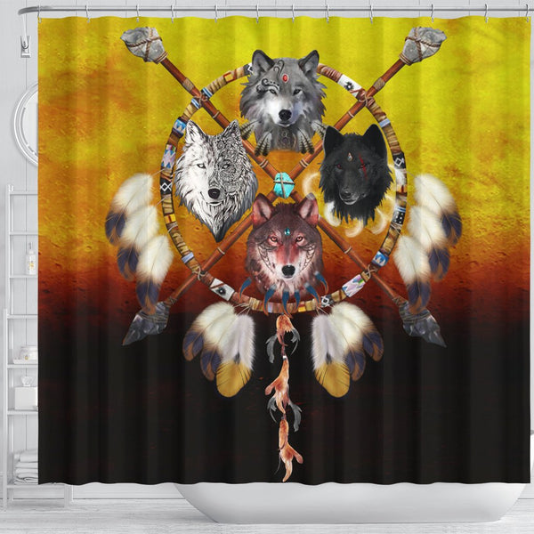 Wolves Warrior Native American Design Shower Curtain - Image 4
