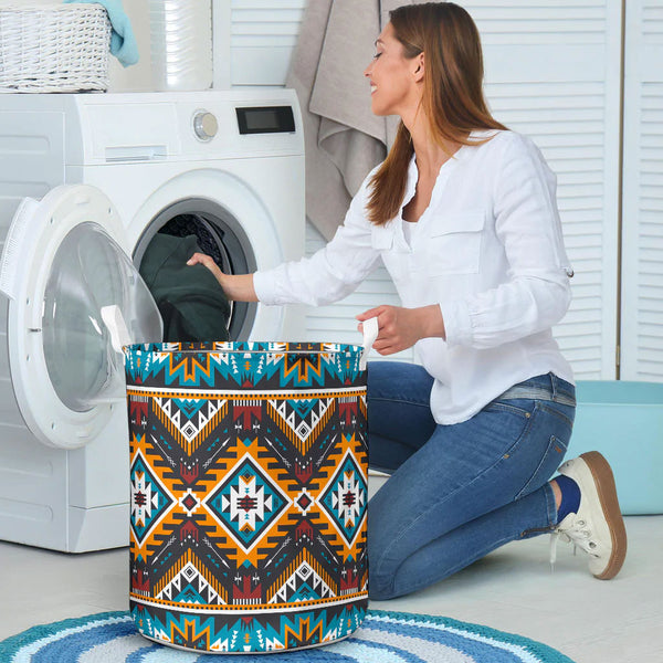 Yellow Aztec Geometric Laundry Basket - Image 3