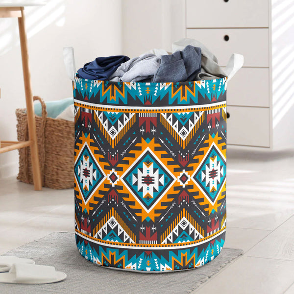 Yellow Aztec Geometric Laundry Basket