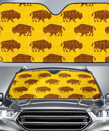 Yellow Bison Pattern Native American Auto Sun Shades no link