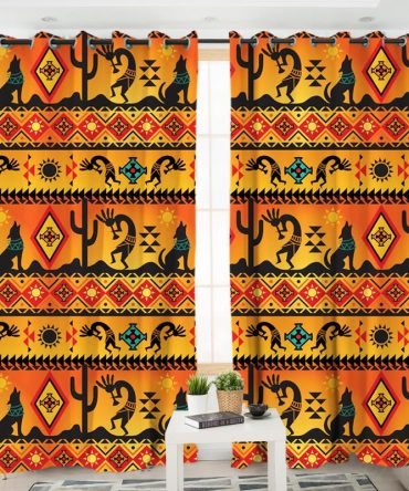 Yellow Kokopelli Myth Native American Living Room Curtain