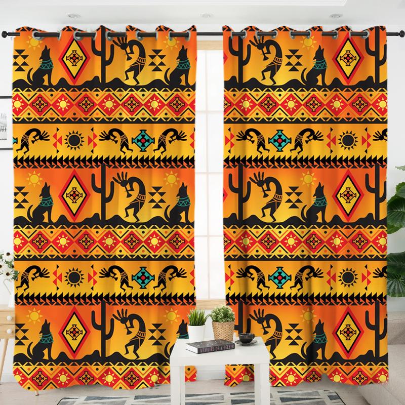 Yellow Kokopelli Myth Native American Living Room Curtain