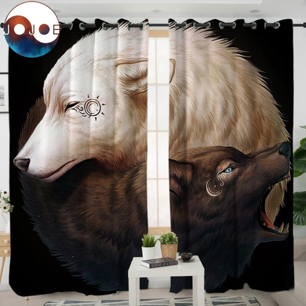 Yin and Yang Wolves Native American Pride Living Room Curtain no link - Image 2