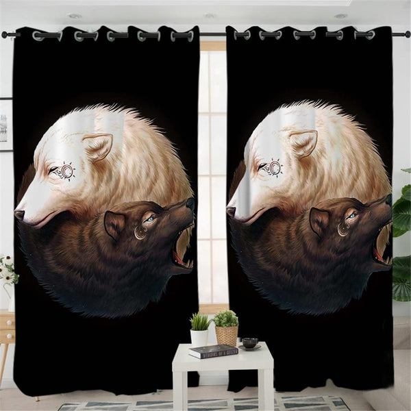 Yin and Yang Wolves Native American Pride Living Room Curtain no link - Image 3